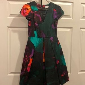 Milly New York Green Printed Fit and Flare Dress
